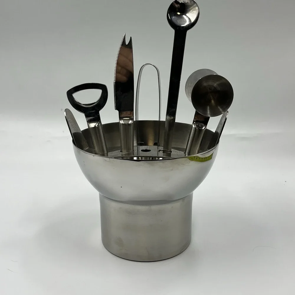 Crate & Barrel‎ Bar Tool Set Stainless Steel With Ice Bucket